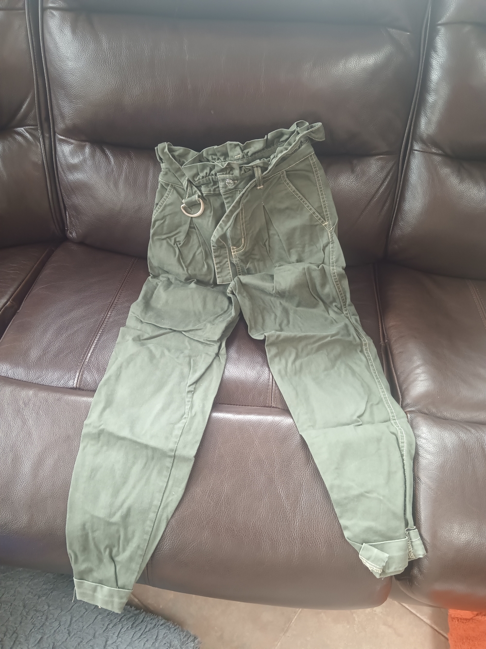wild fable Olive Green Paperbag Cargo Pants with D-Ring Belt